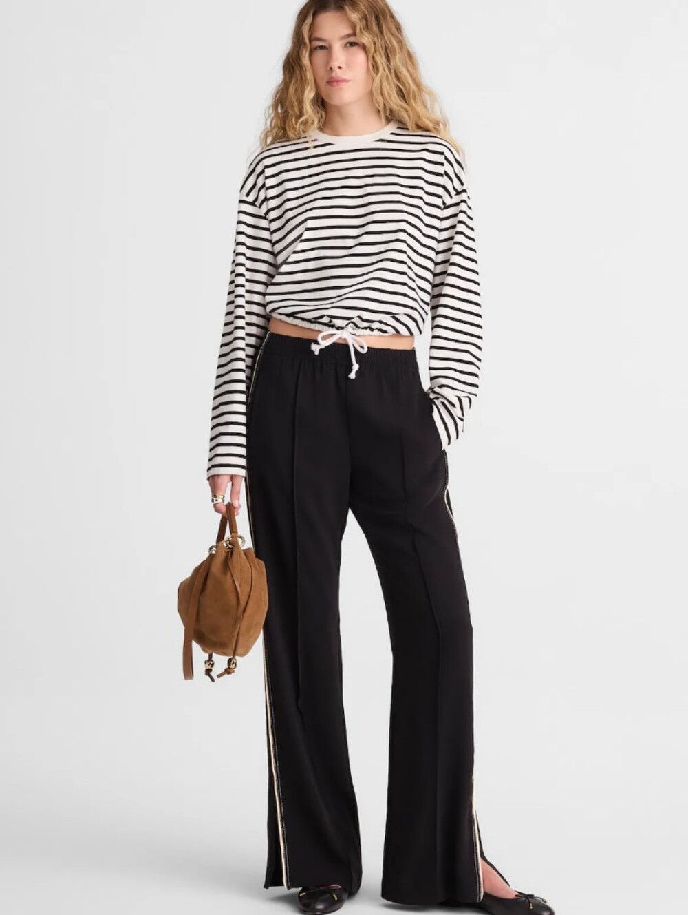 Madewell Pull-On Bootcut Track Pant NZ253 Size XXS NWT black & Cream